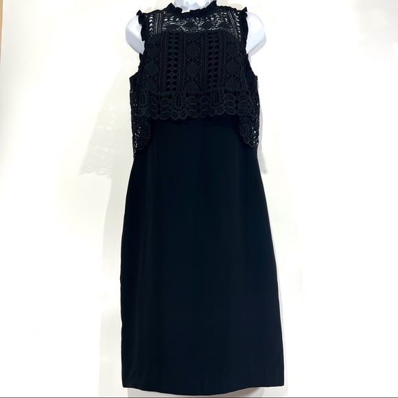 Shoshanna Black Lace Crochet Mock Neck Sleeveless Dress